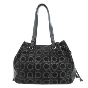 Salvatore Ferragamo Gancini suede handbag Black
